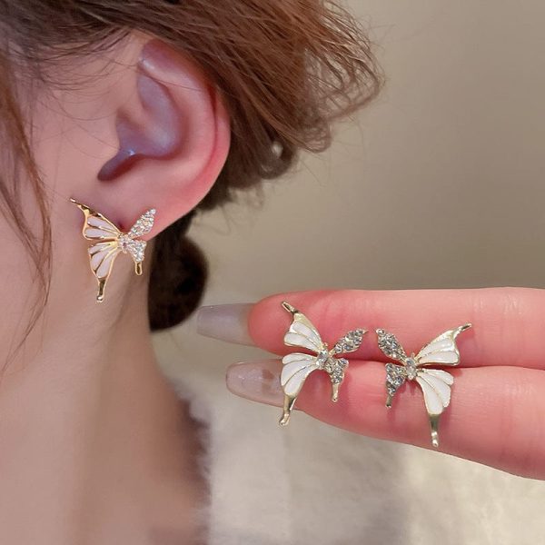 Elegant Dual-Tone Zircon Butterfly Stud Earrings – Silver & Gold | Luxury Fashion for Women